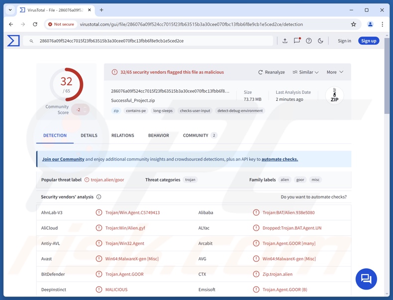 Wykrycie złośliwego oprogramowania Noodlophile w serwisie VirusTotal