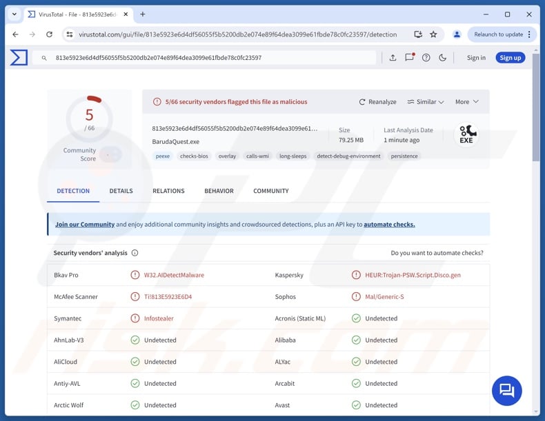 Wykrycie złośliwego oprogramowania RMC w serwisie VirusTotal