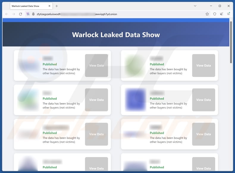 Warlock Group Ransomware – strona internetowa służąca do ujawniania danych