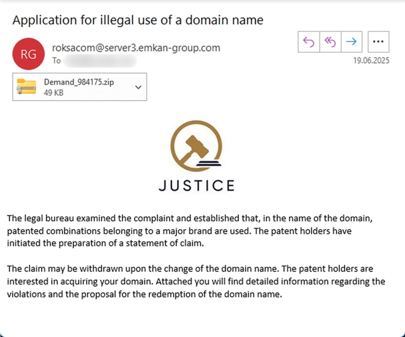 Wiadomość e-mail promująca trojana Efimer (źródło securelist.com)