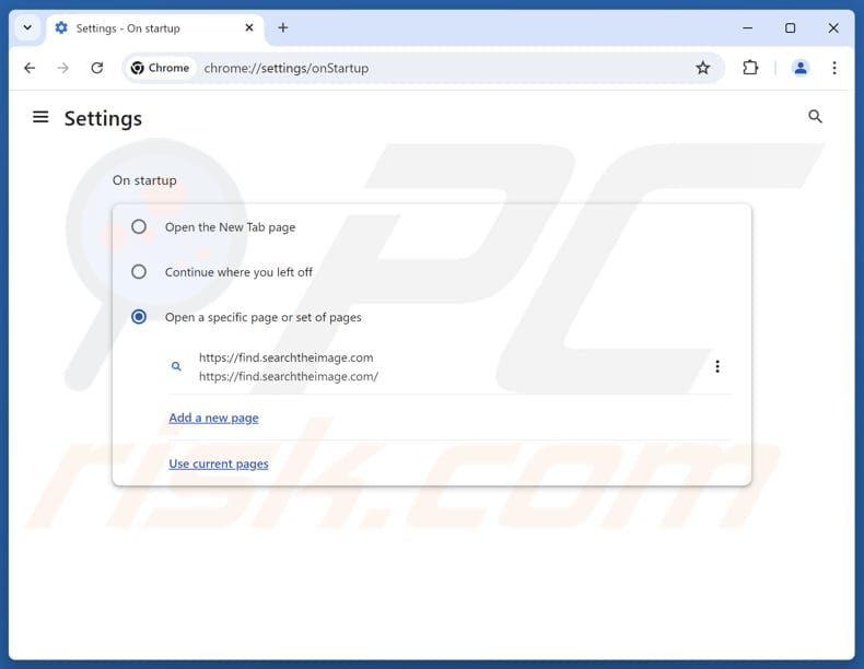Usuwanie find.searchtheimage.com ze strony głównej Google Chrome