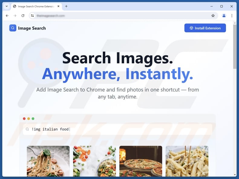 Strona internetowa służąca do promowania porywacza przeglądarki Image Search