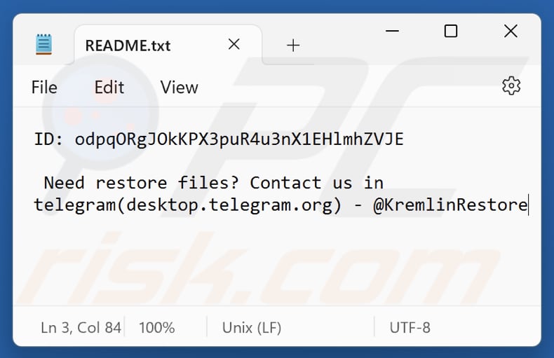 Plik tekstowy ransomware KREMLIN (README.txt)