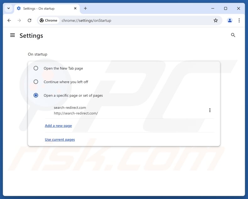 Usuwanie search-redirect.com ze strony głównej Google Chrome