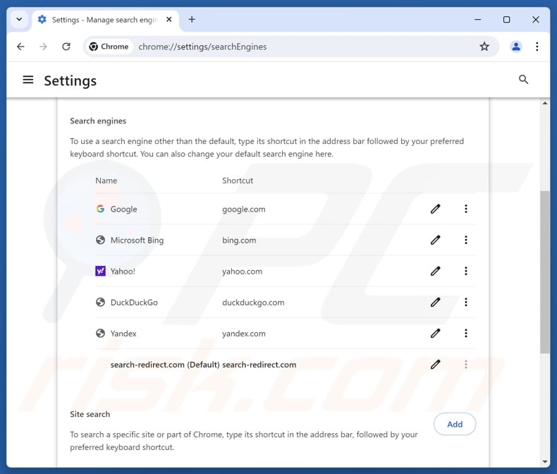 Usuwanie search-redirect.com z domyślnej wyszukiwarki Google Chrome