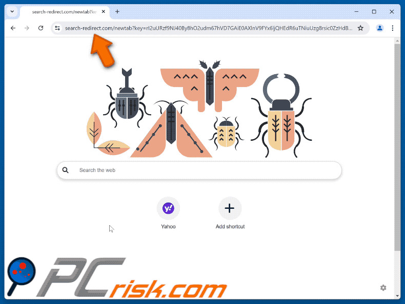 search-redirect.com przekierowujący do Yahoo (GIF)