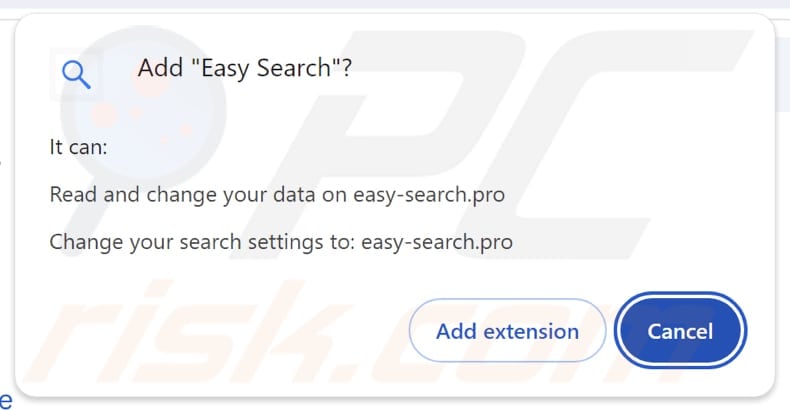 Porwacz przeglądarki Easy Search prosi o uprawnienia