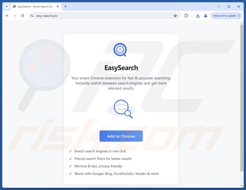 Witryna używana do promowania porywacza przeglądarki Easy Search
