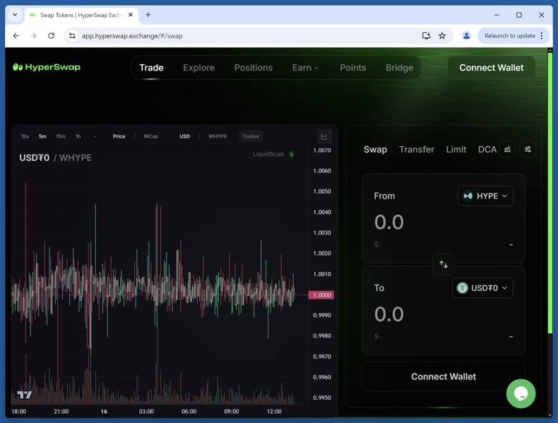 Fałszywa strona internetowa HyperSwap – prawdziwa strona internetowa (app.hyperswap.exchange)