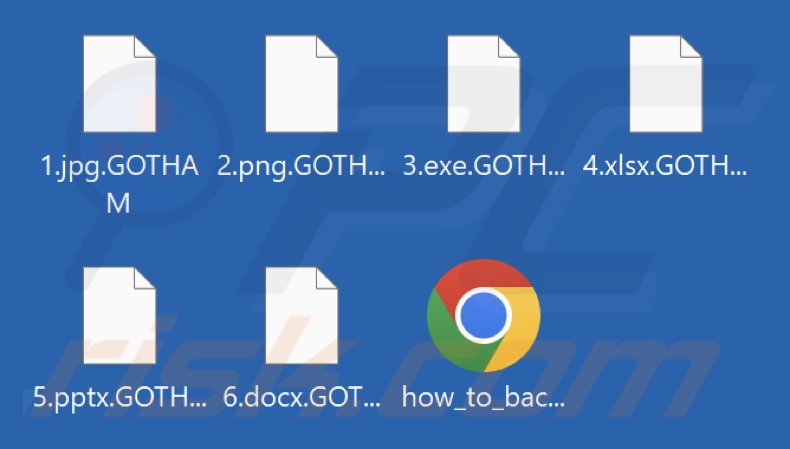 Pliki zaszyfrowane przez oprogramowanie ransomware GOTHAM (rozszerzenie .GOTHAM)