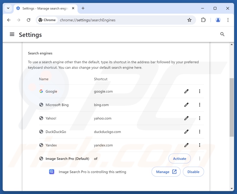 Usuwanie imagesearcherpro.com z domyślnej wyszukiwarki Google Chrome