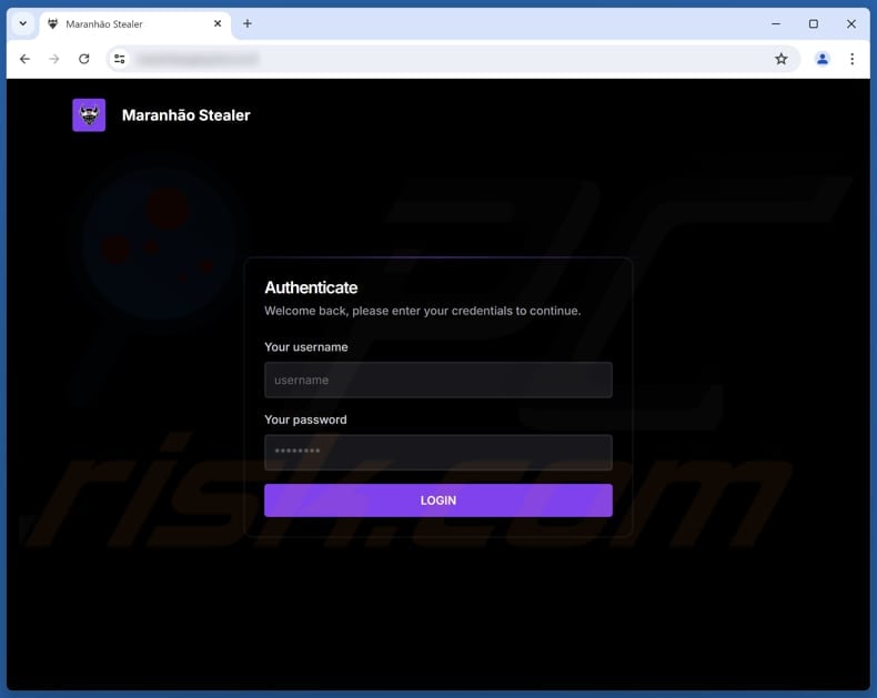 Logowanie do panelu administracyjnego Maranhao Stealer