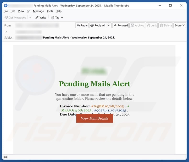 Kampania spamowa Pending Mails Alert
