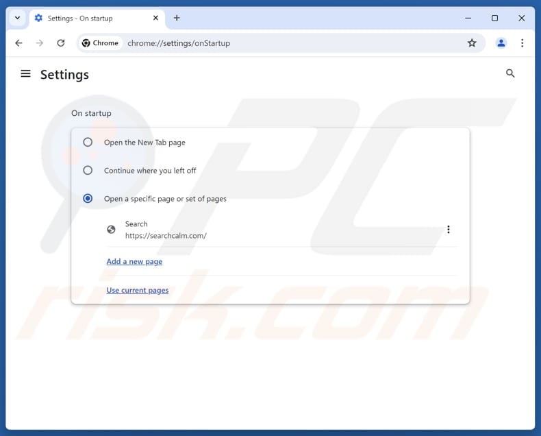 Usuwanie searchcalm.com ze strony głównej Google Chrome
