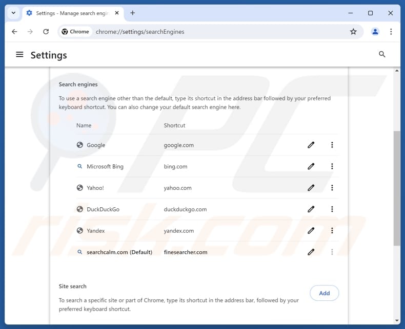 Usuwanie searchcalm.com z domyślnej wyszukiwarki Google Chrome