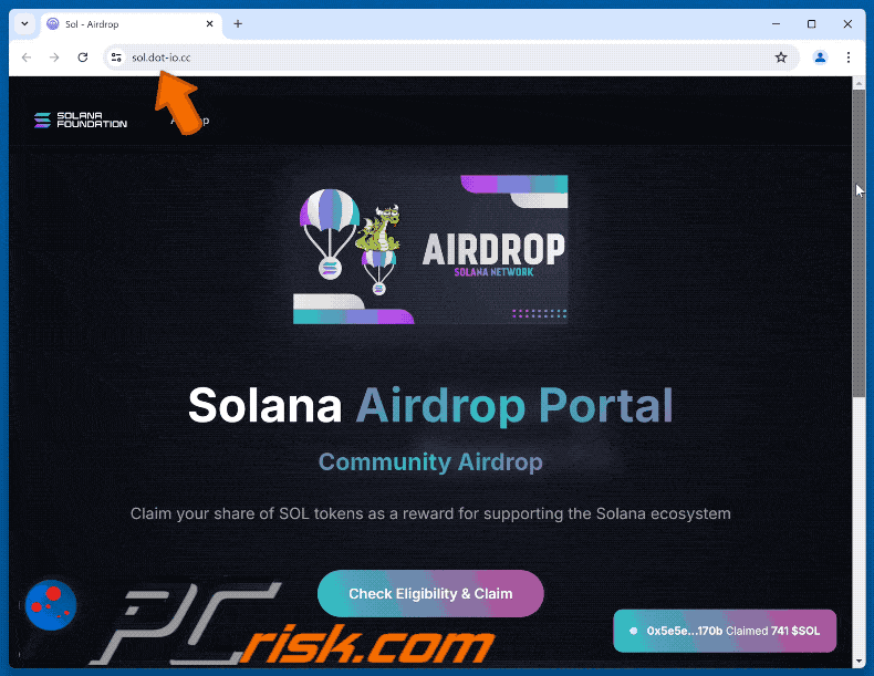 Wygląd oszustwa Solana Community Airdrop