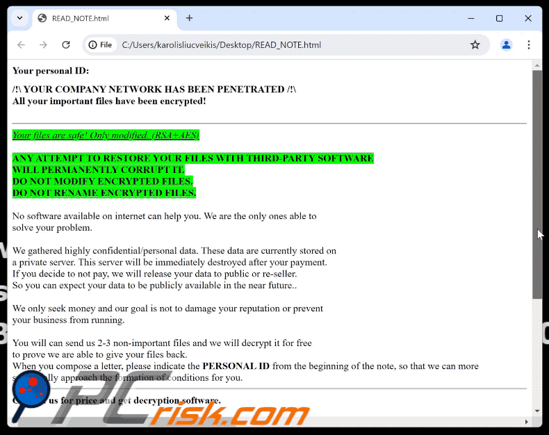 Notatka z żądaniem okupu ransomware SolutionWeHave (READ_NOTE.html) GIF