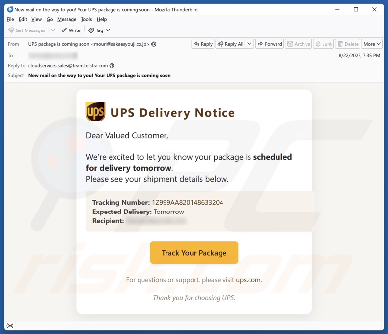 Kampania spamowa z wiadomościami e-mail z powiadomieniami o dostawie UPS