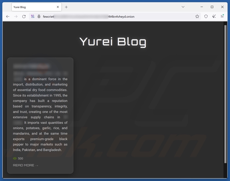 Strona internetowa ransomware Yurei