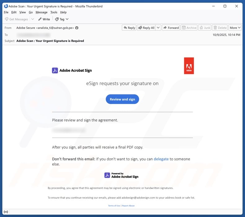 Kampania spamowa z wykorzystaniem wiadomości e-mail „Adobe Acrobat Sign Request”