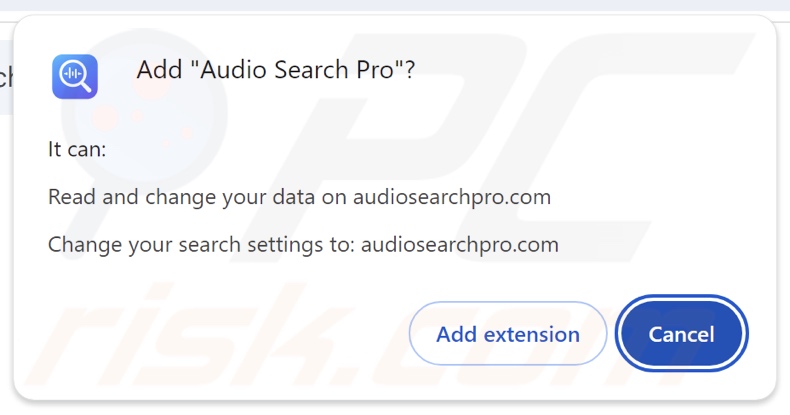 Audio Search Pro przeglądarka porywająca żądająca uprawnień