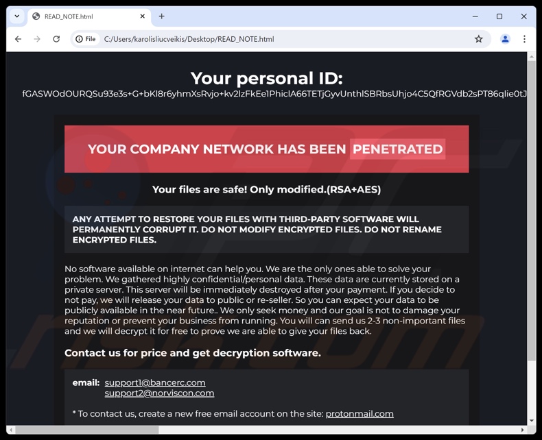 BeFirst ransomware ransom note (READ_NOTE.html)