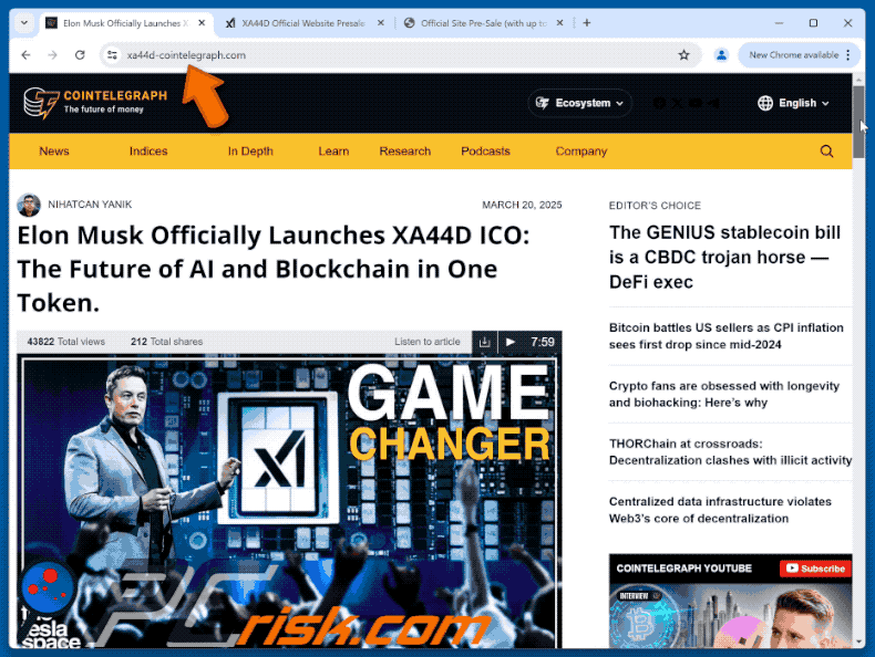 Wygląd fałszywej strony internetowej poświęconej wprowadzeniu tokenu xAI (GIF)