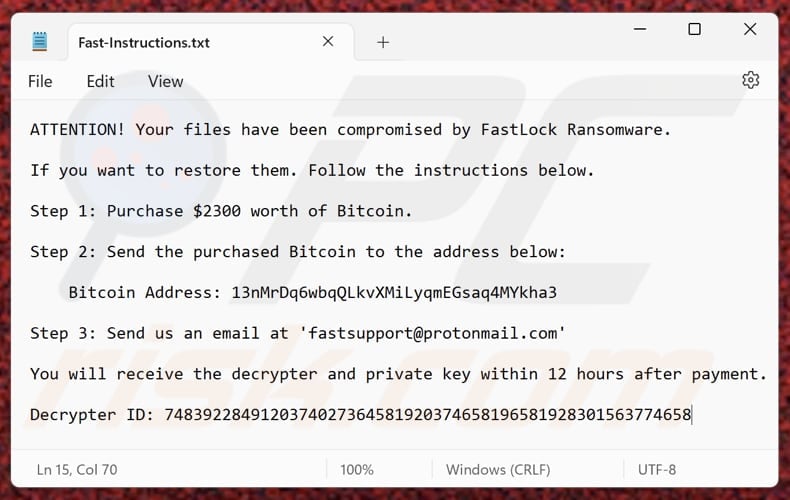 Plik tekstowy ransomware FastLock (Fast-Instructions.txt)