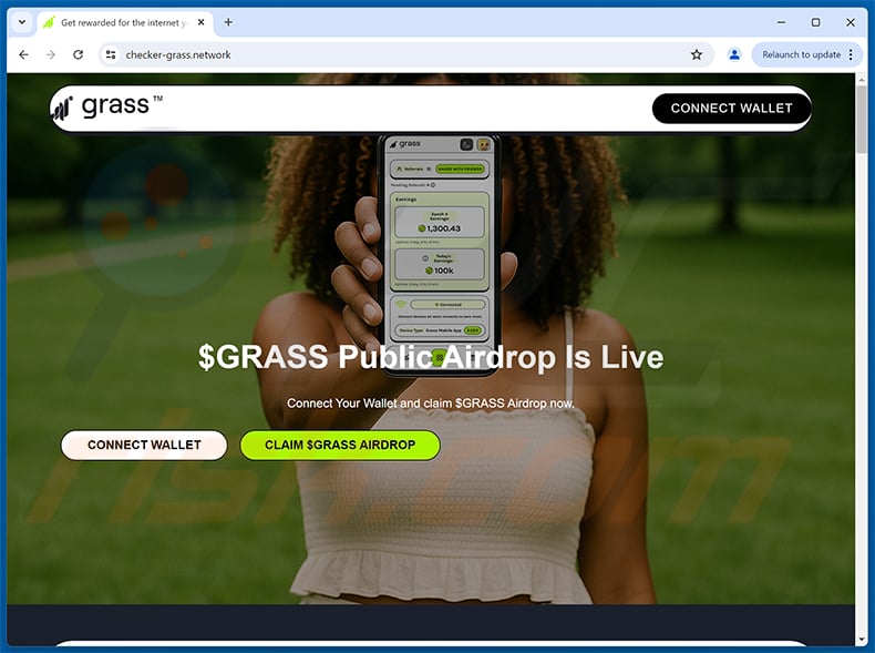 Strona internetowa Grass airdrop drainer (checker-grass[.]network)