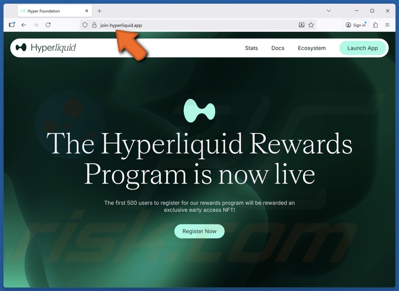 Fałszywa strona internetowa programu lojalnościowego Hyperliquid Rewards