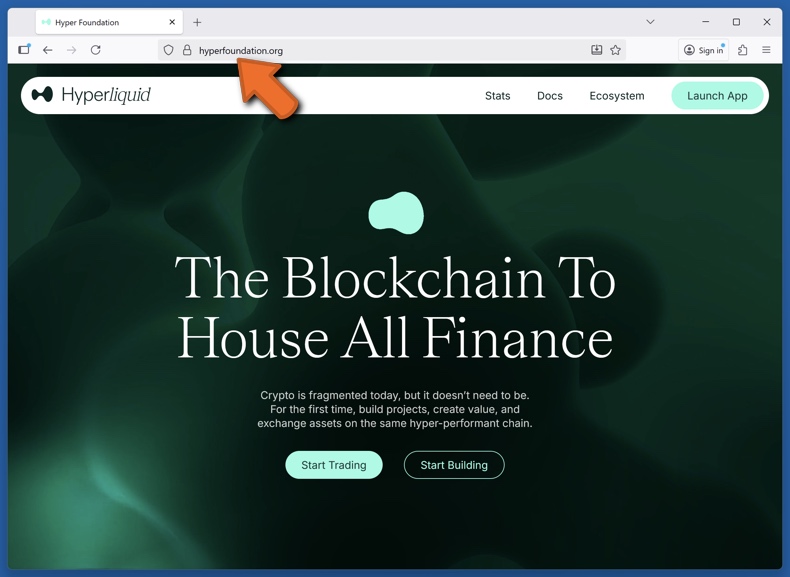 Wygląd prawdziwej strony internetowej Hyperliquid (hyperfoundation.org)