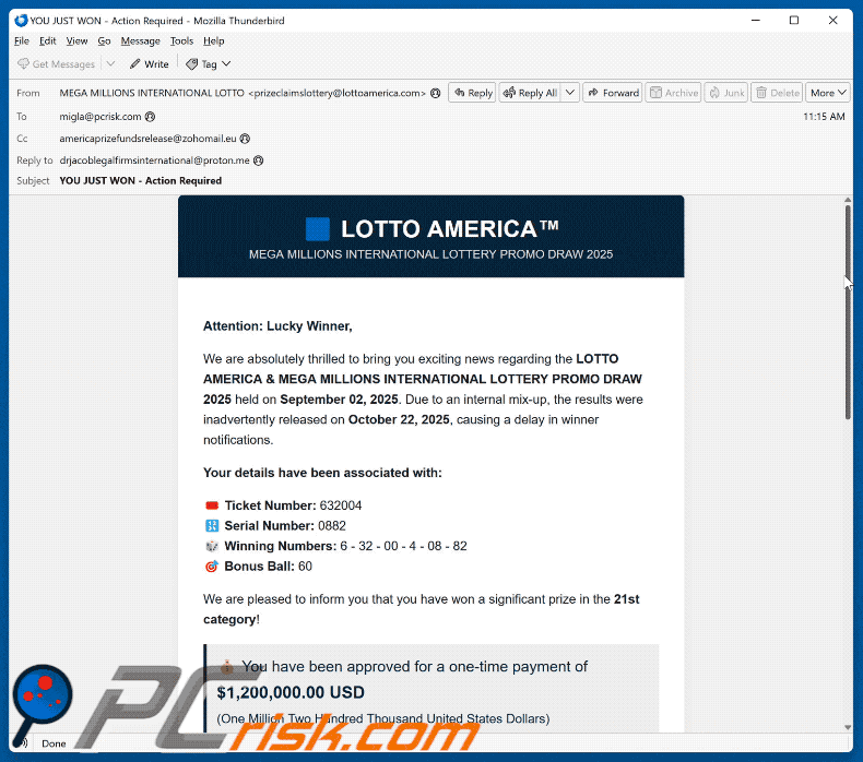 LOTTO AMERICA oszustwo email (2025-10-23)