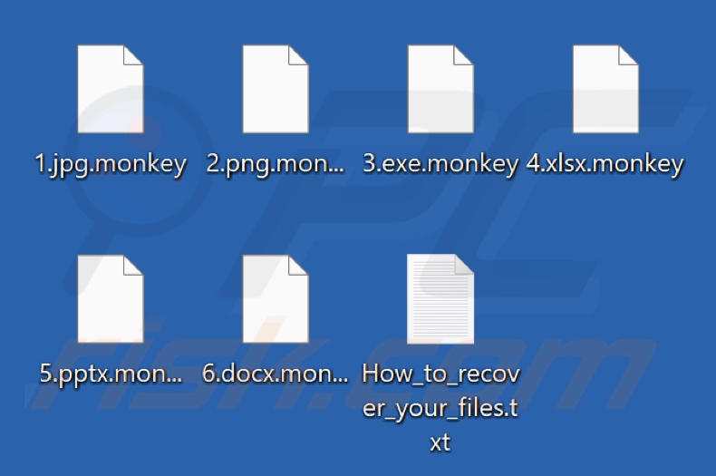 Pliki zaszyfrowane przez oprogramowanie ransomware Monkey (rozszerzenie .monkey)