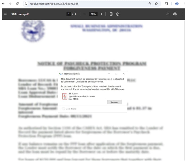 Fałszywy plik PDF MonsterV2 prowadzący do metody dostarczania ClickFix (źródło: proofpoint.com):