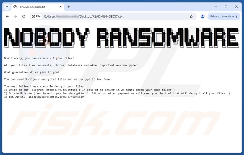 Nobody ransomware plik tekstowy (README-NOBODY.txt)