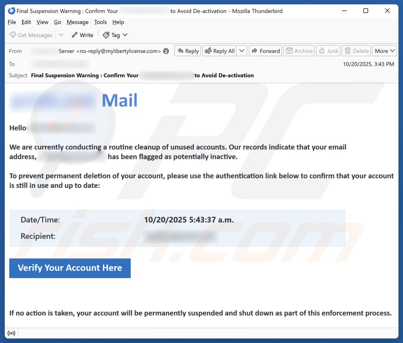 Email Account Failure Notice kampania spamowa