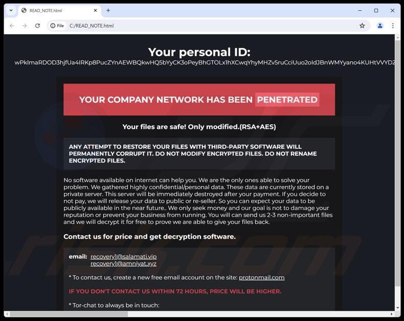 Trap ransomware żądanie okupu (READ_NOTE.html)