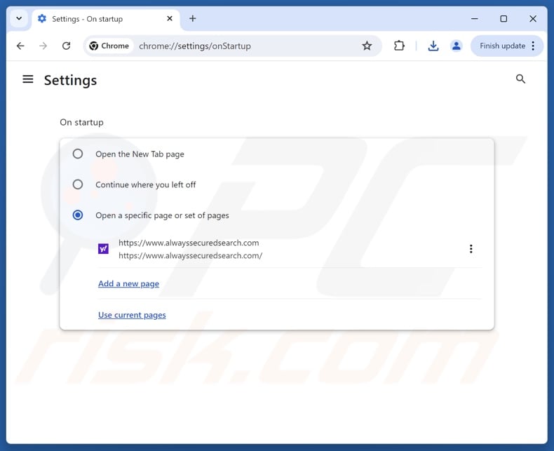 Usuwanie alwayssecuredsearch.com ze strony głównej przeglądarki Google Chrome