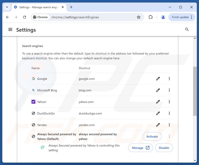 Usuwanie alwayssecuredsearch.com z domyślnej wyszukiwarki Google Chrome
