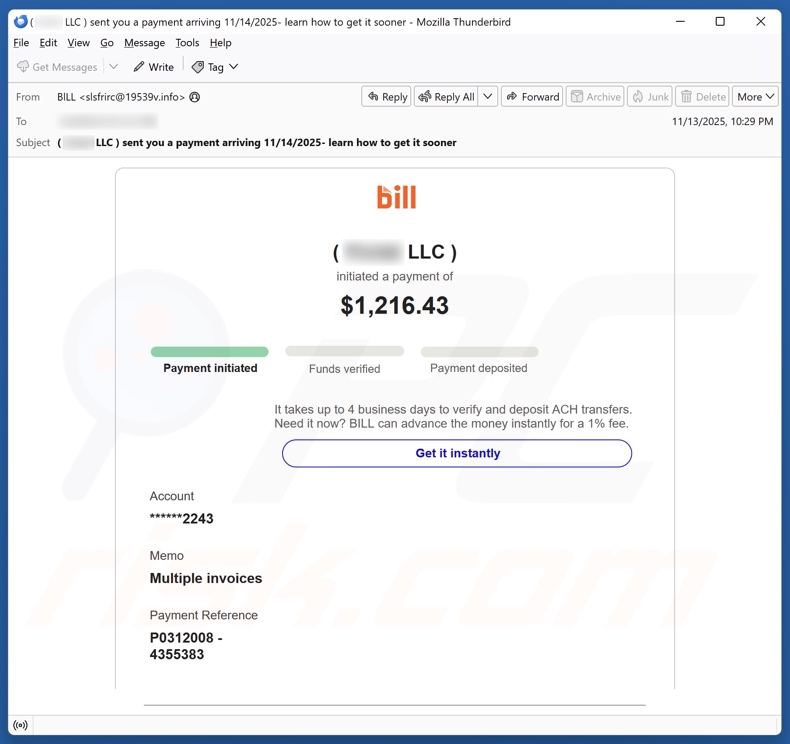 Bill Holdings - Initiated Payment kampania spamowa