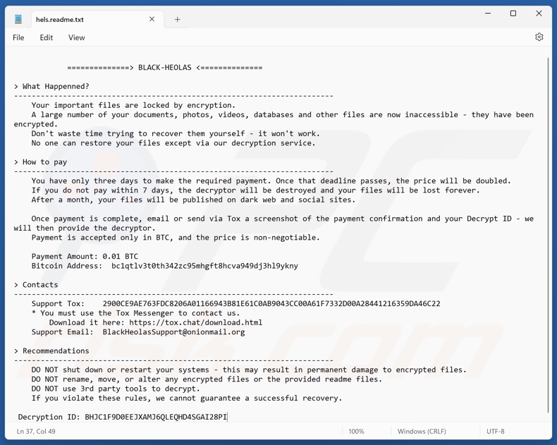 BLACK-HEOLAS ransomware żądanie okupu (hels.readme.txt)