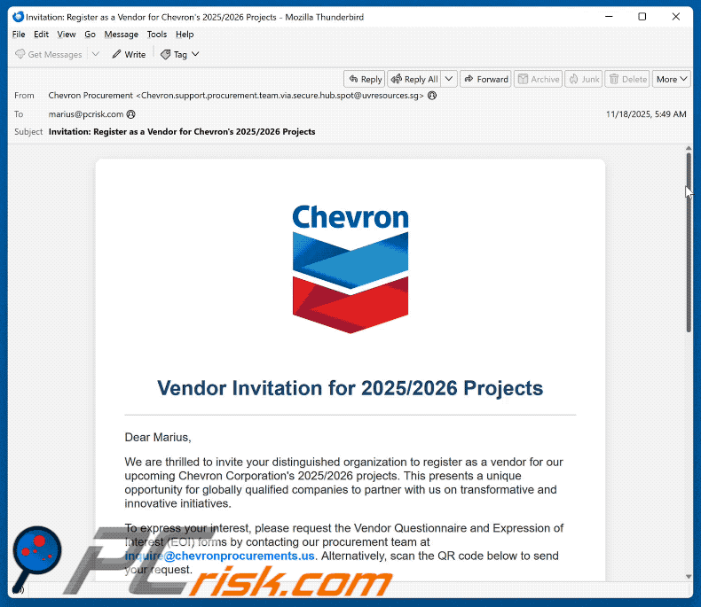 Chevron - Vendor Invitation Wygląd oszustwa e-mailowego