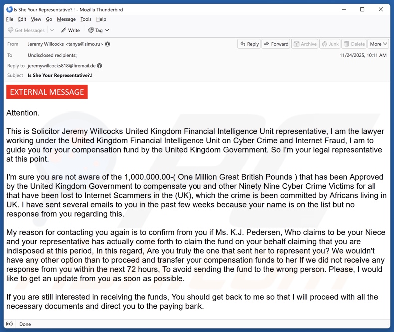 Compensation To Cyber Crime Victims kampania spamowa