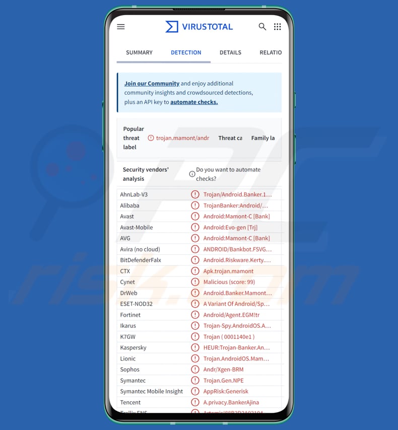 Delivery RAT android malware