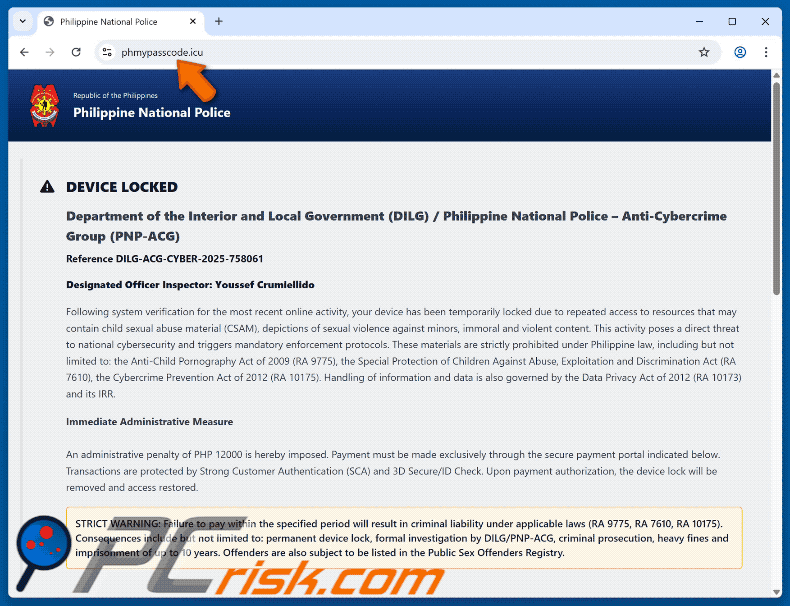 Wygląd urządzenia zablokowanego z powodu dostępu do nielegalnych treści oszustwo (GIF)