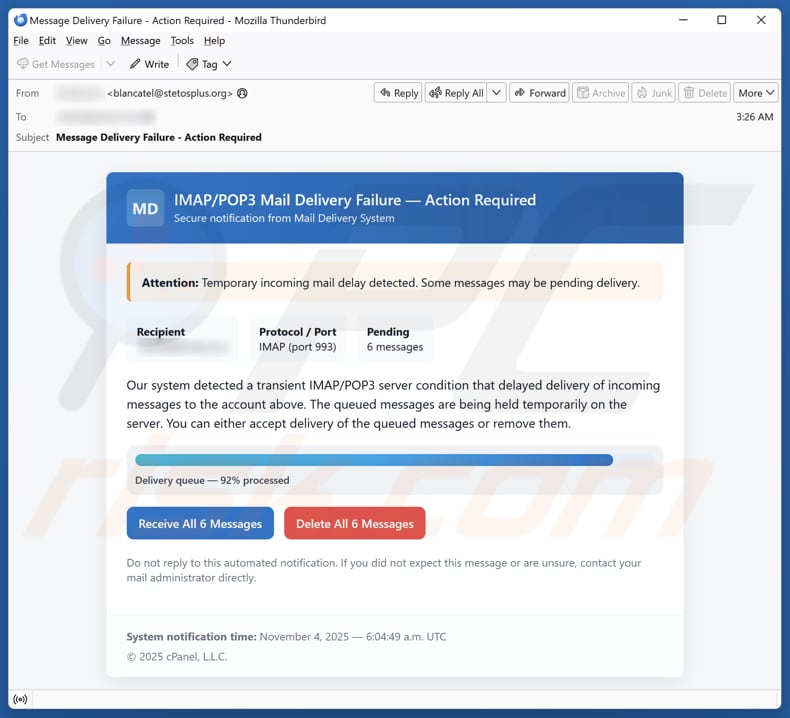 Email Account Failure Notice kampania spamowa