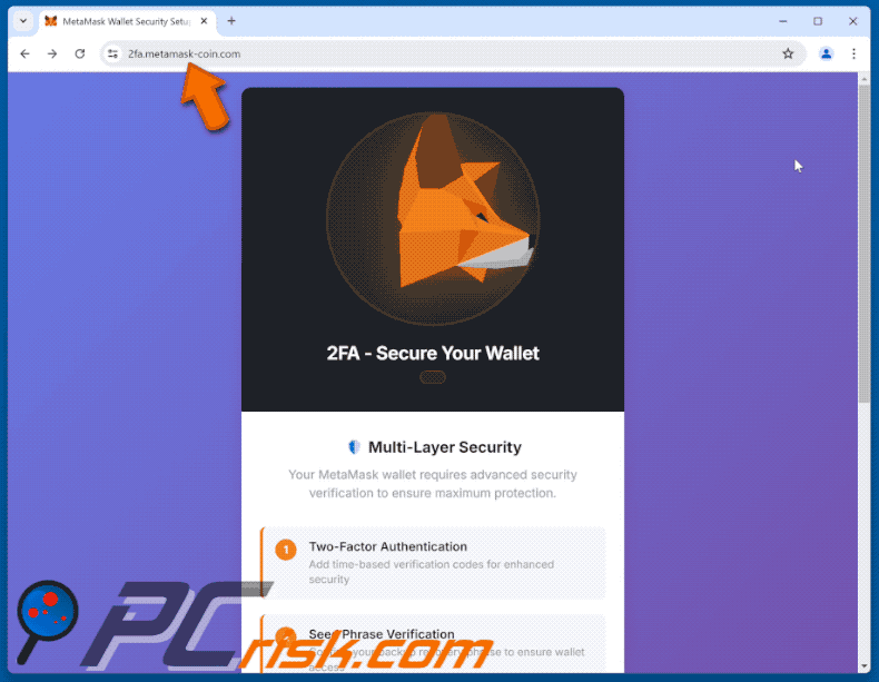 MetaMask 2FA Activation fałszywy e-mail promujący fałszywą stronę MetaMask