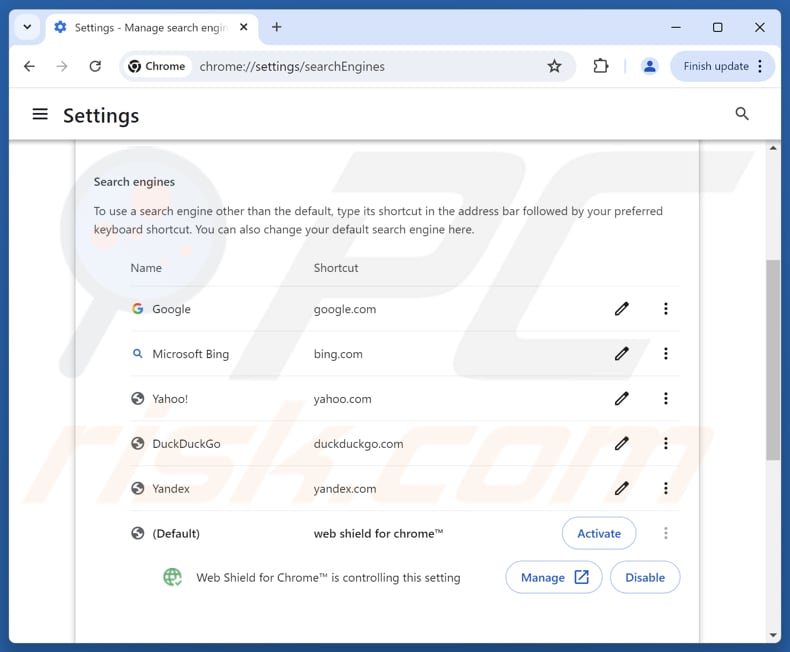 Usuwanie service.webshieldhub.com z domyślnej wyszukiwarki Google Chrome