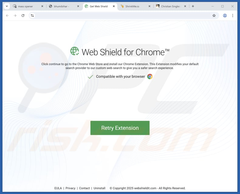 Strona internetowa służąca do promowania programu Web Shield dla przeglądarki Chrome