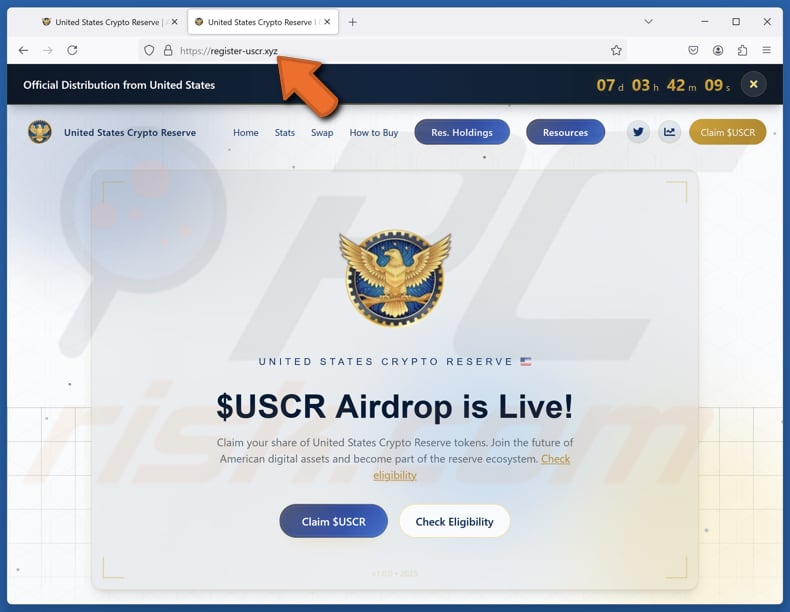 United States Crypto Reserve ($USCR) Airdrop Oszustwo – kolejna odmiana